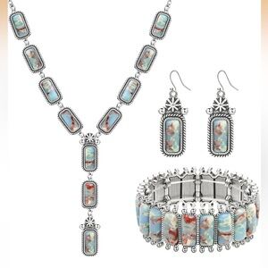 4 Pieces Silver Bohemian Jewelry Set Western Silver Tone✨